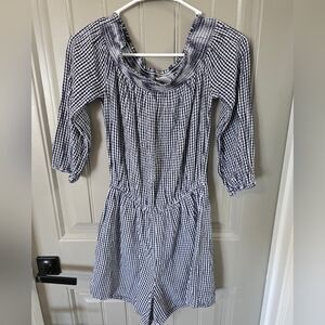 Old Navy Womans XS Blue And White Checkered Romper Nwot